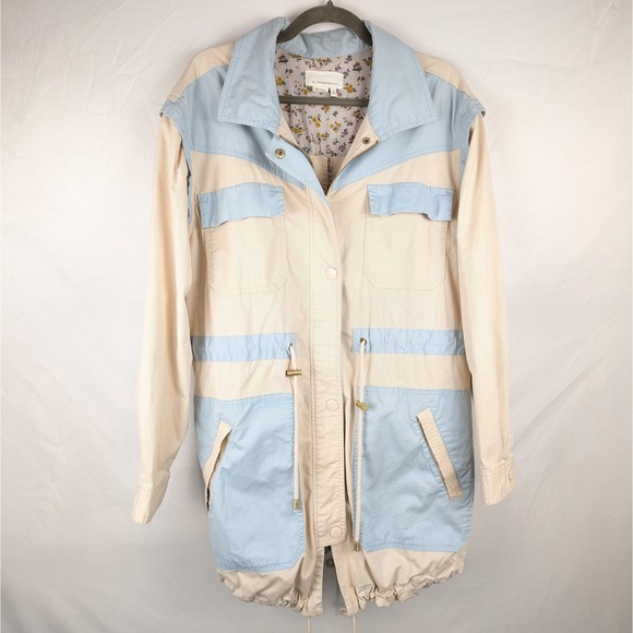 Anthropologie Catelyn Utility Jacket Anorak Safari Tan Blue Barn Coat Coquette - Picture 2 of 9